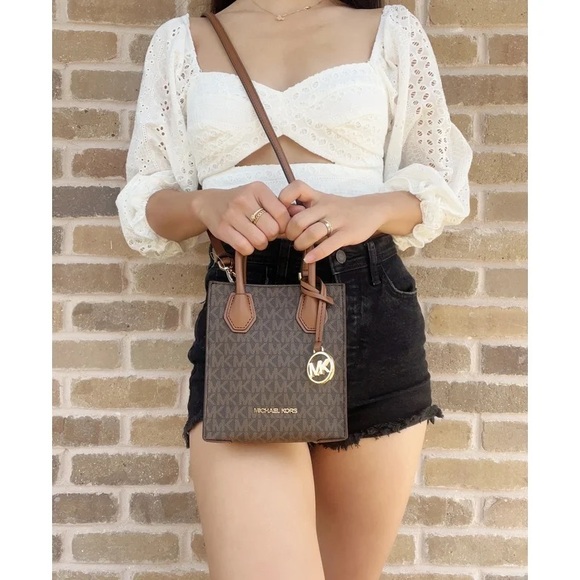 Michael Kors Mercer XS Logo and Leather Crossbody Bag NEW Tags Brown Monogram - Picture 3 of 7